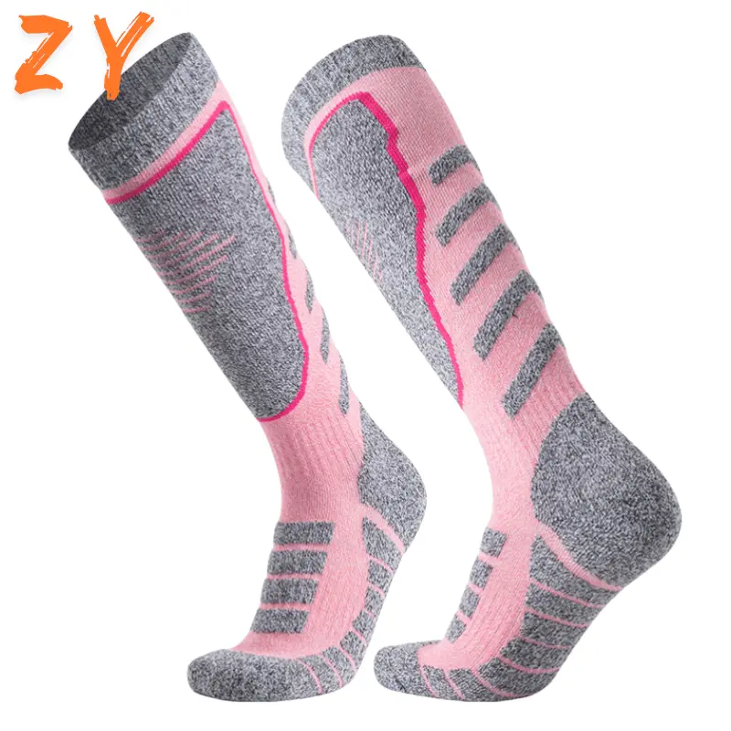 pink grey custom over the calf ski socks