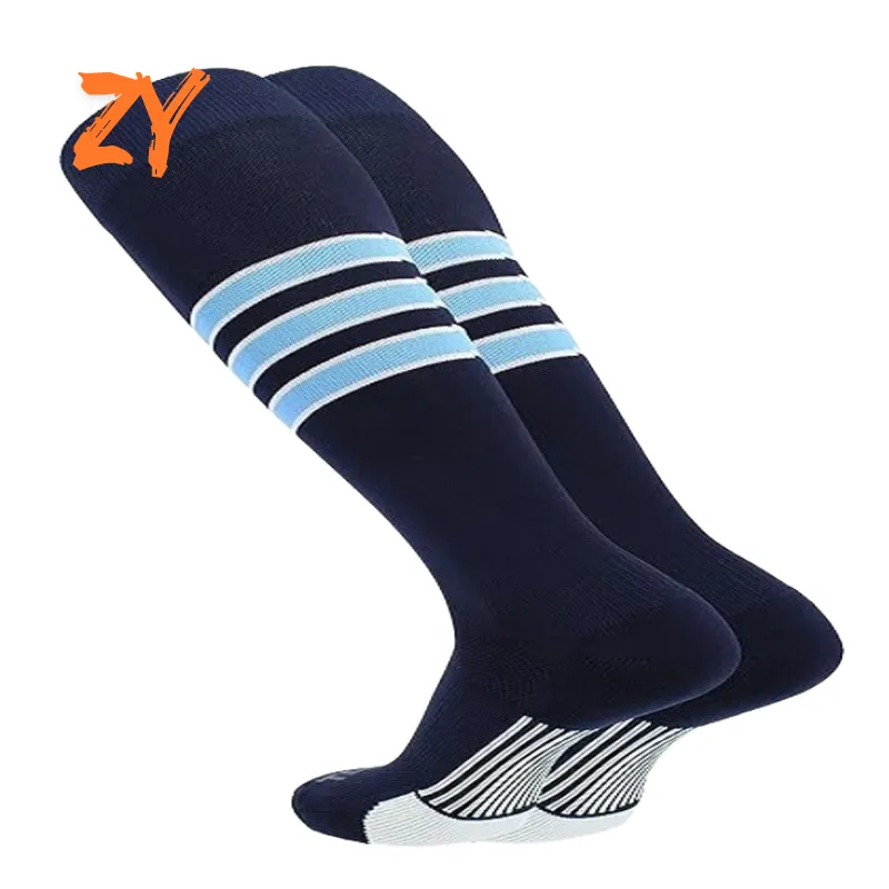 navy red striped custom baseball socks with logo
